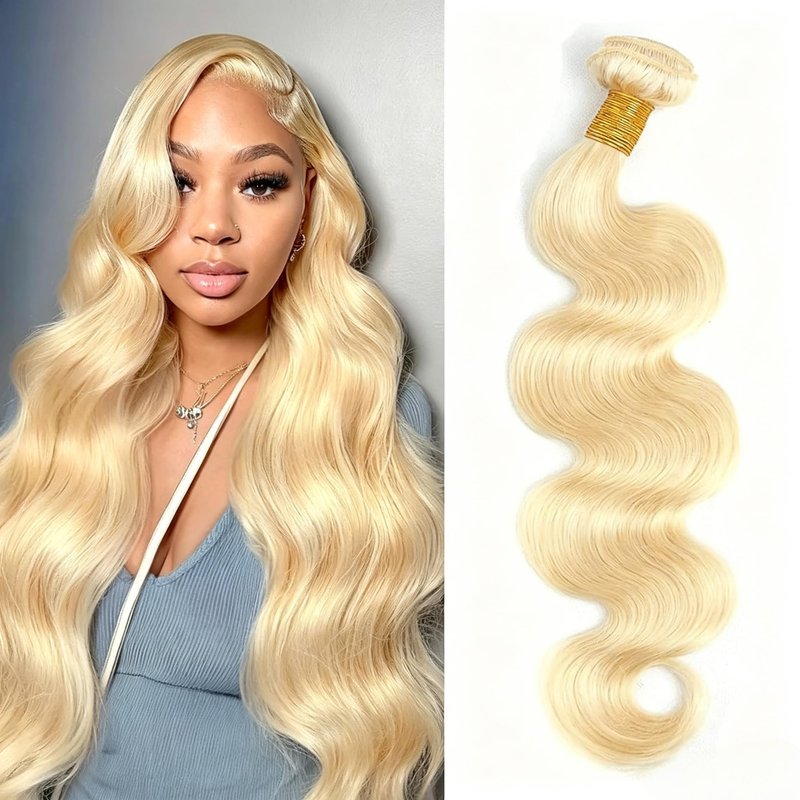 Frealhd 613 Blonde Body Wave Bundles Human Hair 16 Inch, 100% Virgin Human Hair 1 Bundle No Synthetic Blend, Triple Lifespan Salon Grade Remy Hair Extensions For Women