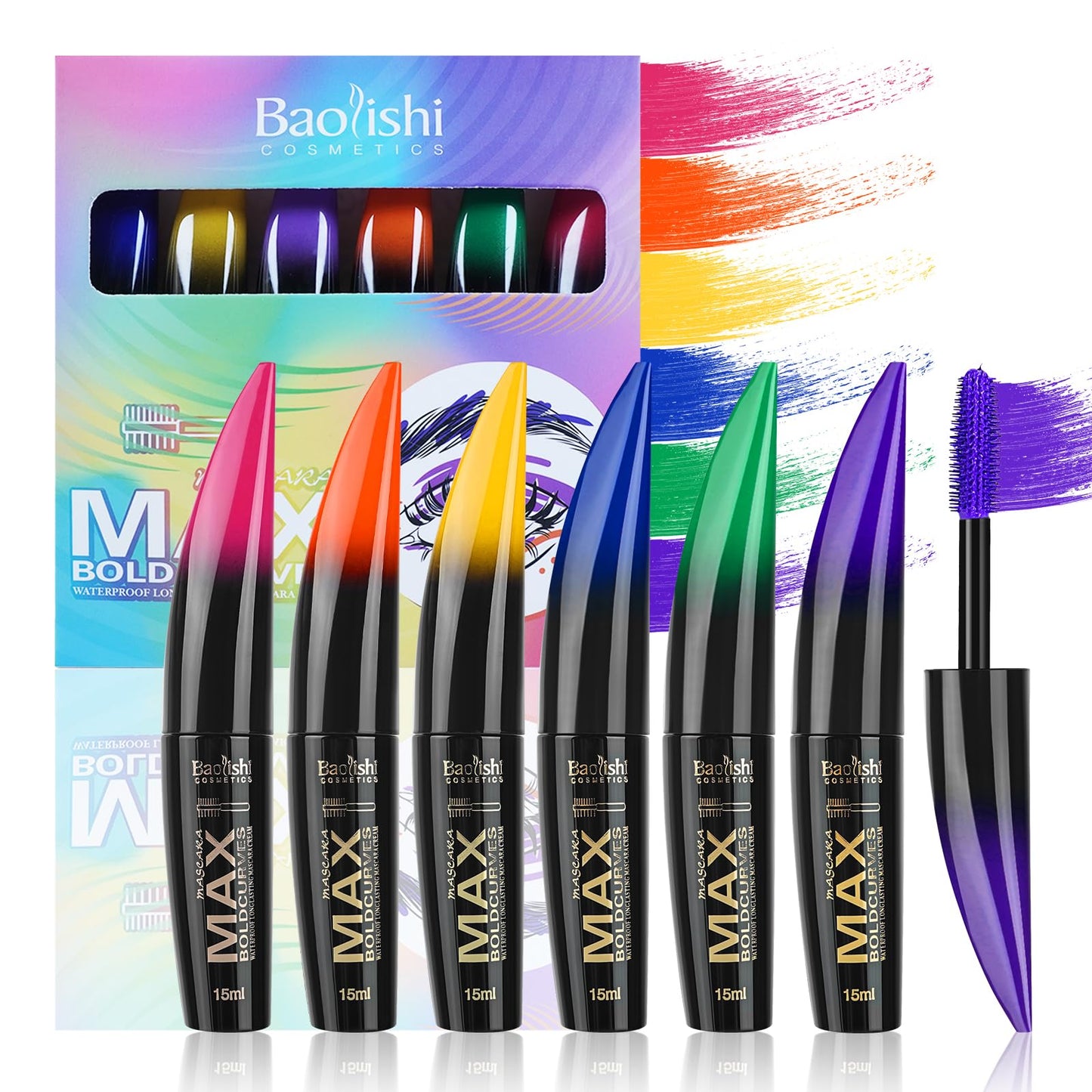 Joyeee 6 Colors Mascara Set, Colorful Mascara Waterproof Long-lasting Volumising Lengthening Curling, Create 3D Charming Eye Makeup, Brilliant Halloween/Christmas Gift Set for Women Teenage Girls#1