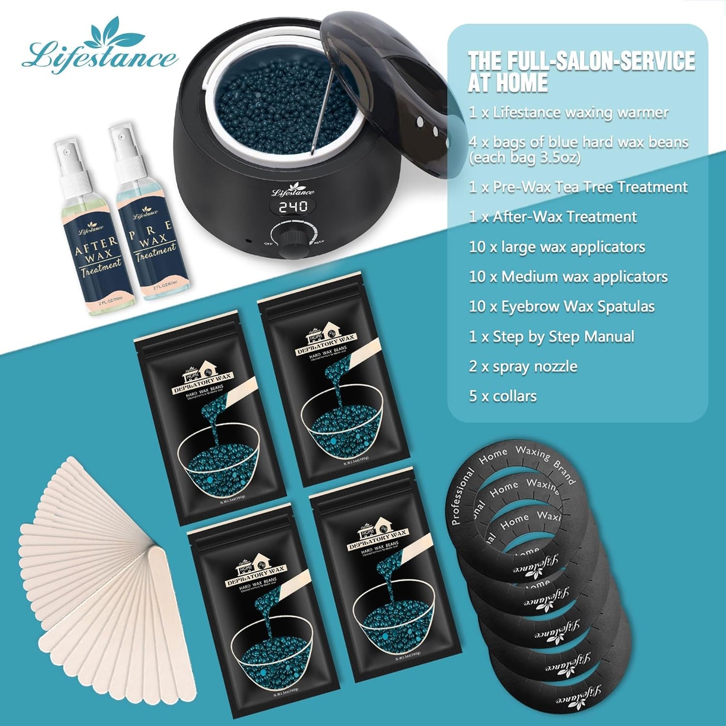 Waxing Kit for Women & Men - L2 Digital Wax Pot Warmer with 14.1oz Hard Wax Beads & 42 Accessories for Home Brazilian & Bikini Hair Removal