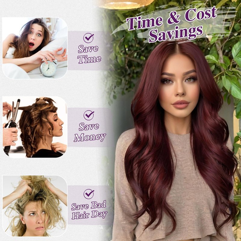 BARSDAR Dark Burgundy Clip in Hair Extensions - 20 Inch Loose Wavy Clip in Hair Extensions for Women, 5 PCS Layered Red Extension Lace Weft Voluminous Soft Synthetic Burgundy Hairpieces