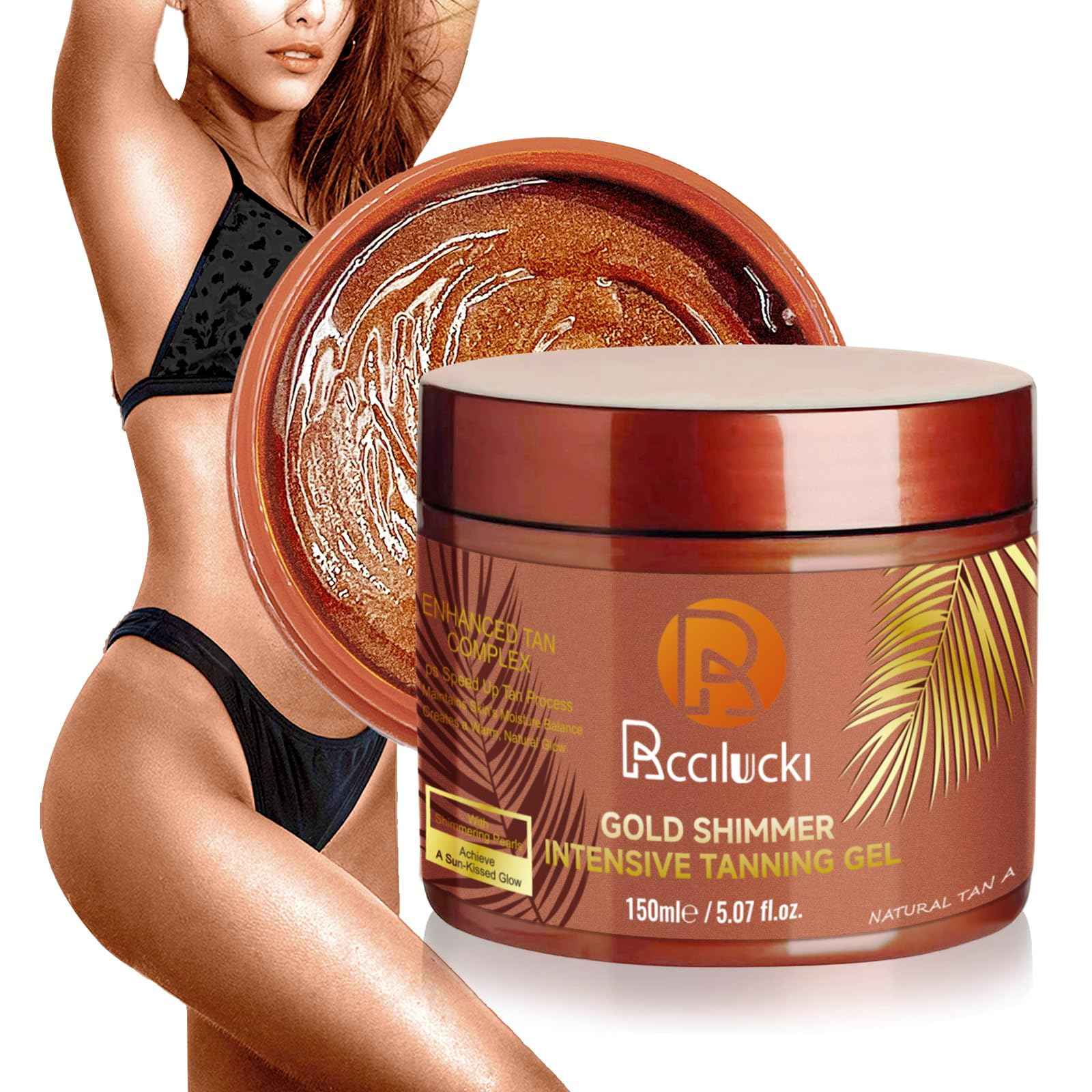 Golden Shimmer Tanning Accelerator Gel - Intensifies Natural Tan Under Sun/Beds | With Carrot Oil & 2% DHA | Water-Resistant | 5 Fl Oz