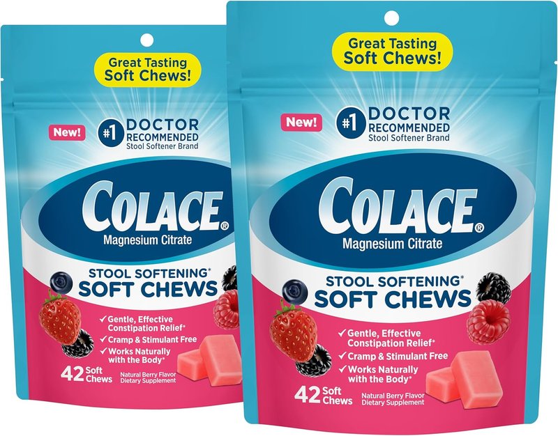 Colace Stool Softener Chews - Gentle Constipation Relief | 42 Count, Mixed Berry Flavor
