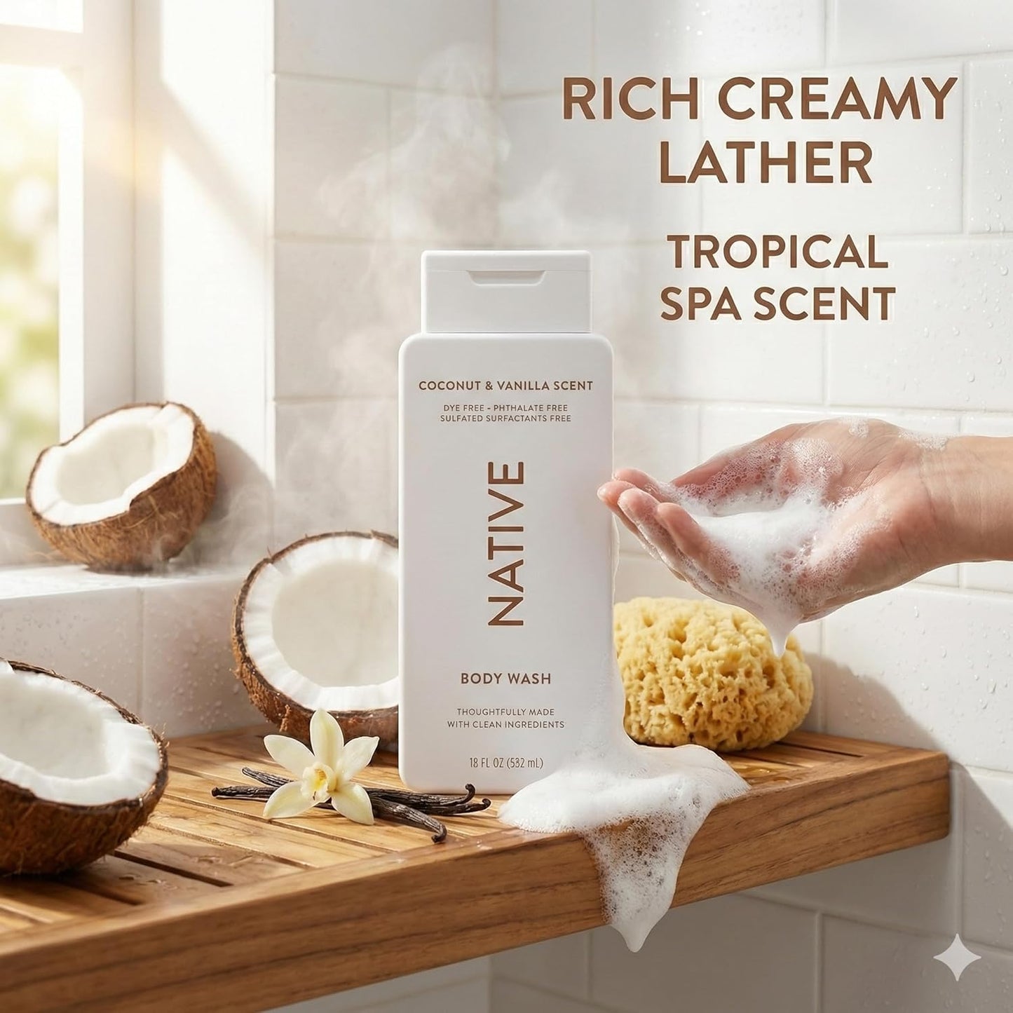 Native Body Wash - Coconut Vanilla Shower Gel | Sulfate & Paraben Free, 18 oz Each, Moisturizing for All Skin Types