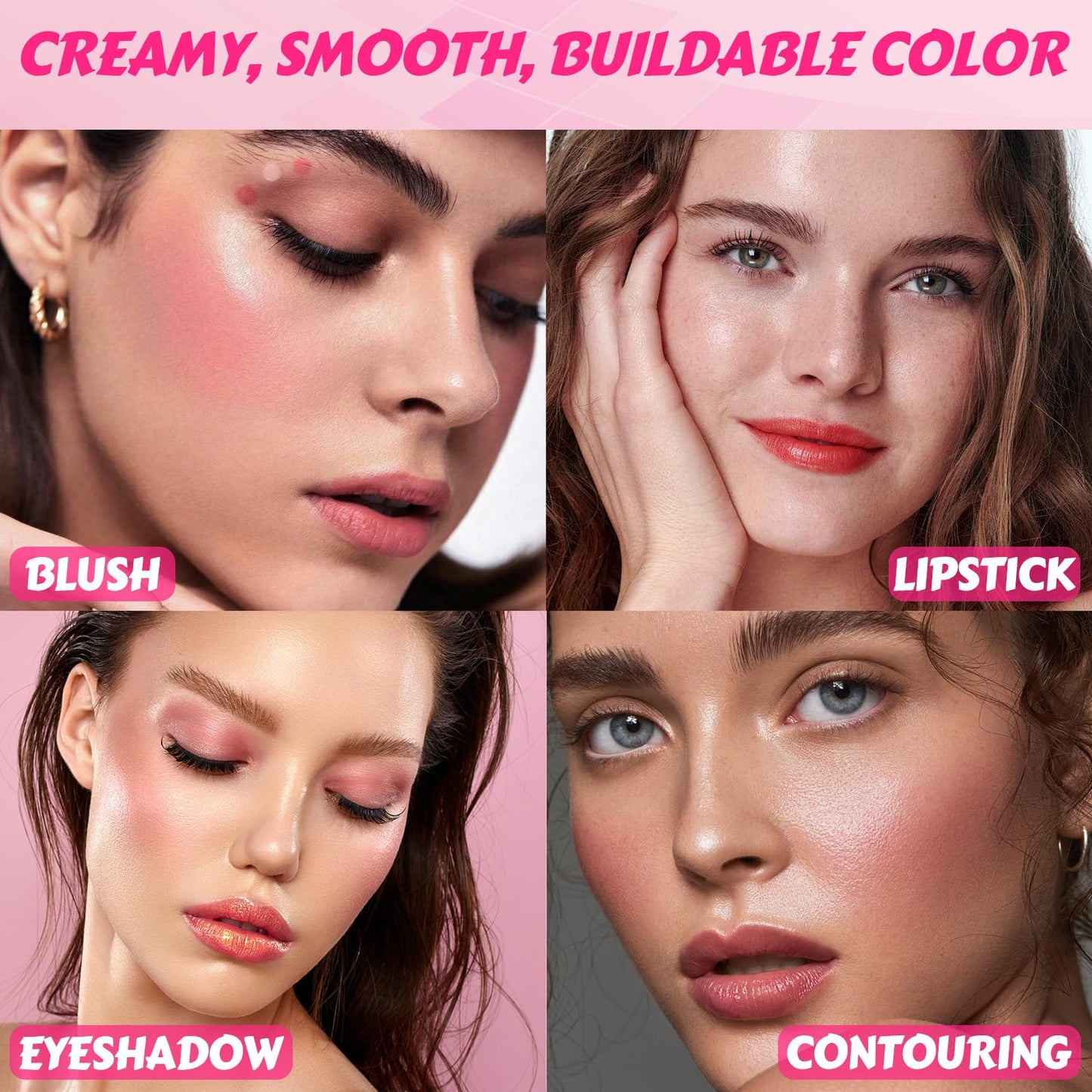 JCOOS DIY Blush Making Kit for Women | Make Your Own Cream Blush Eyeshadow Lip, Dewy Finish with Beeswax & Sweet Almond Oil, 8 Colors Pigment, Includes Puff Makeup