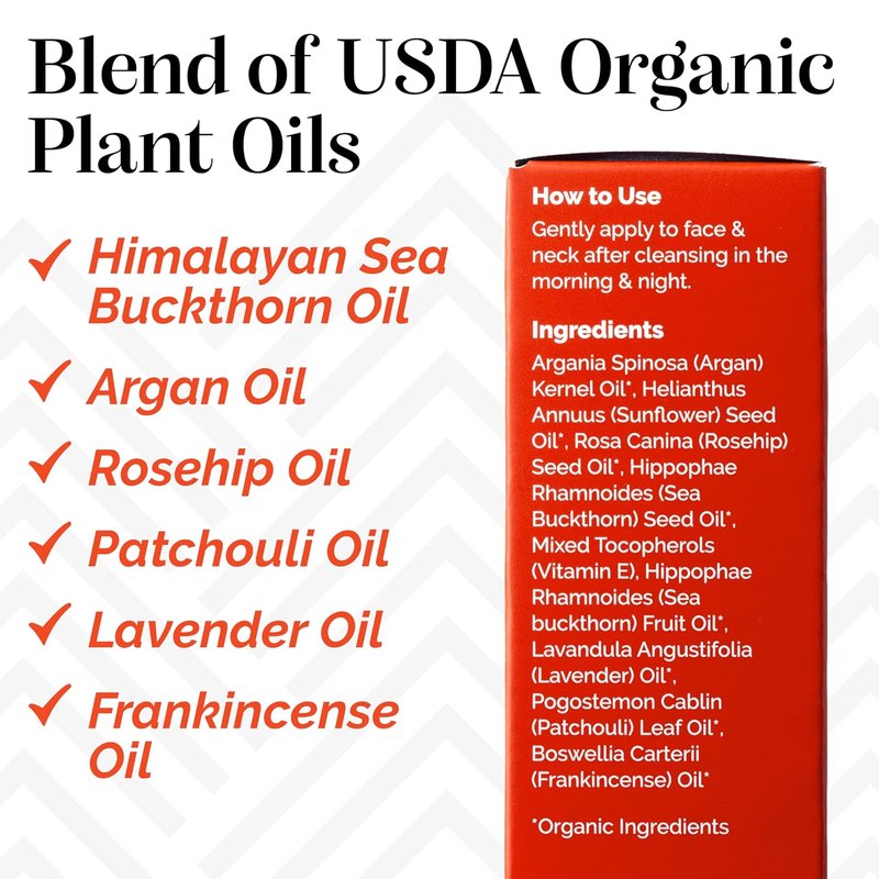 Sibu Luxe Oil - USDA Organic Sea Buckthorn Essential Oil for Hydration & Redness Relief | 1 oz