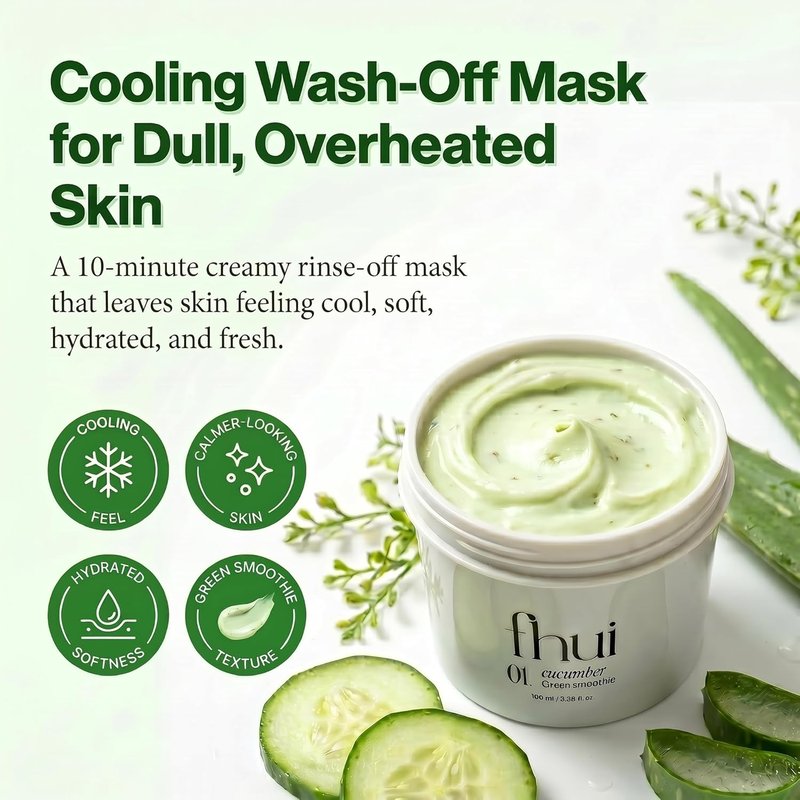 Cucumber Basil Face Mask - Cooling Korean Skincare for Redness Relief | Green Smoothie Mask with 3,500ppm Cucumber & 8 Types of Hyaluronic Acid
