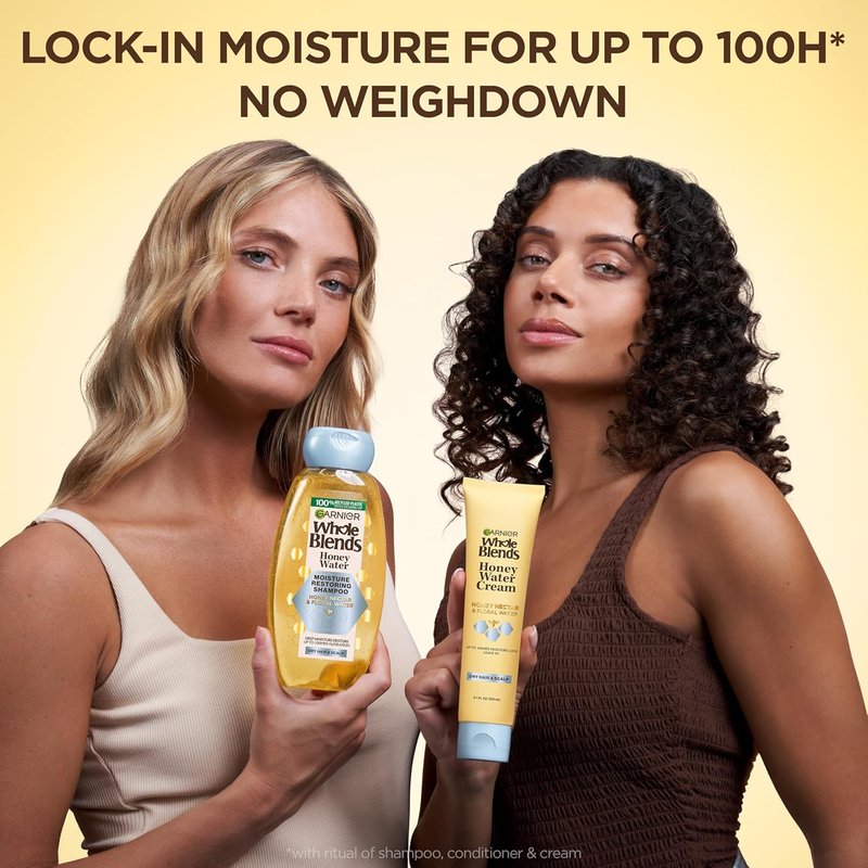 Garnier Whole Blends Honey Water Shampoo - Moisture Restoring Formula for Dry Hair & Scalp | 28 Fl Oz