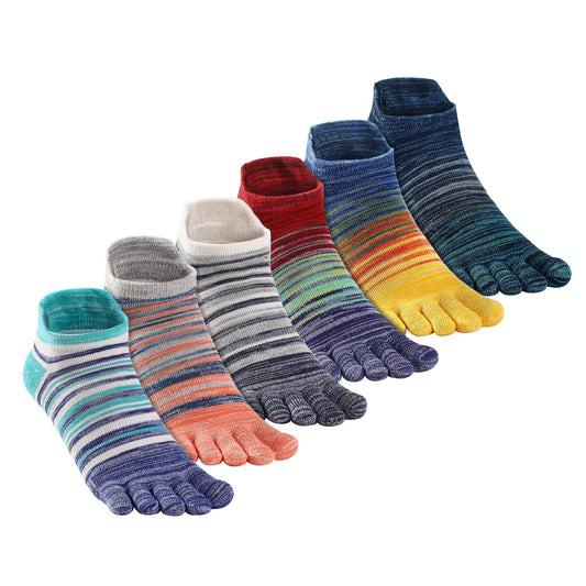OrrinSports Toe Socks for Men Women Striped Running Socks Cotton Ankle Five Finger Socks 6 Pairs
