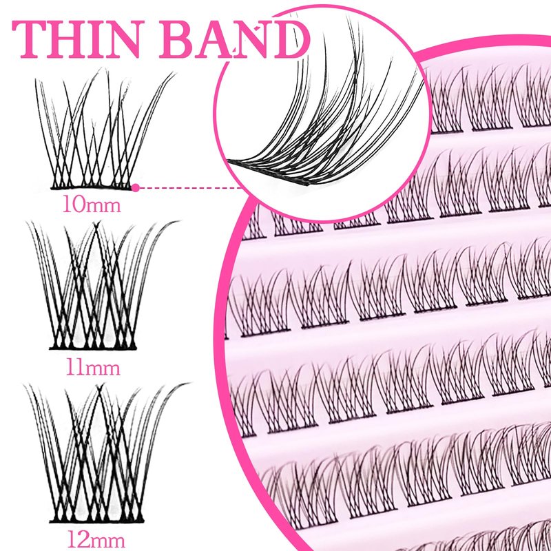 SLSXNL Lash Clusters Wispy Natural D Curl Eyelash Extension DIY 10-12MM Mixed Fluffy Individual Lashes Thin Band 110pcs,10mm 11mm 12mm False Eyelashes