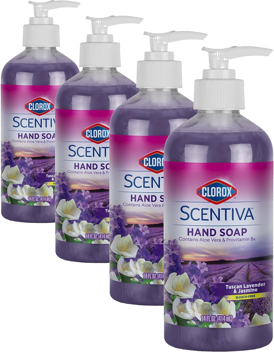 Clorox Scentiva Liquid Hand Soap - Aloe Vera & Vitamin B5, Tuscan Lavender & Jasmine | 14 oz, Pack of 4