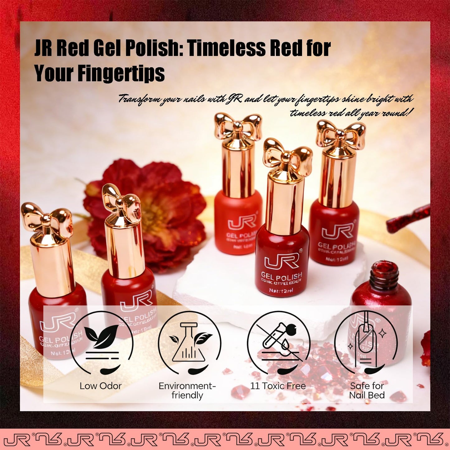 JR 12ml 10colors HEMA Free Red Gel Nail Polish Set Long Lasting Soak off UV Gel Polish Kit Nail Art DIY Manicure Salon Home Gifts for Women D Model
