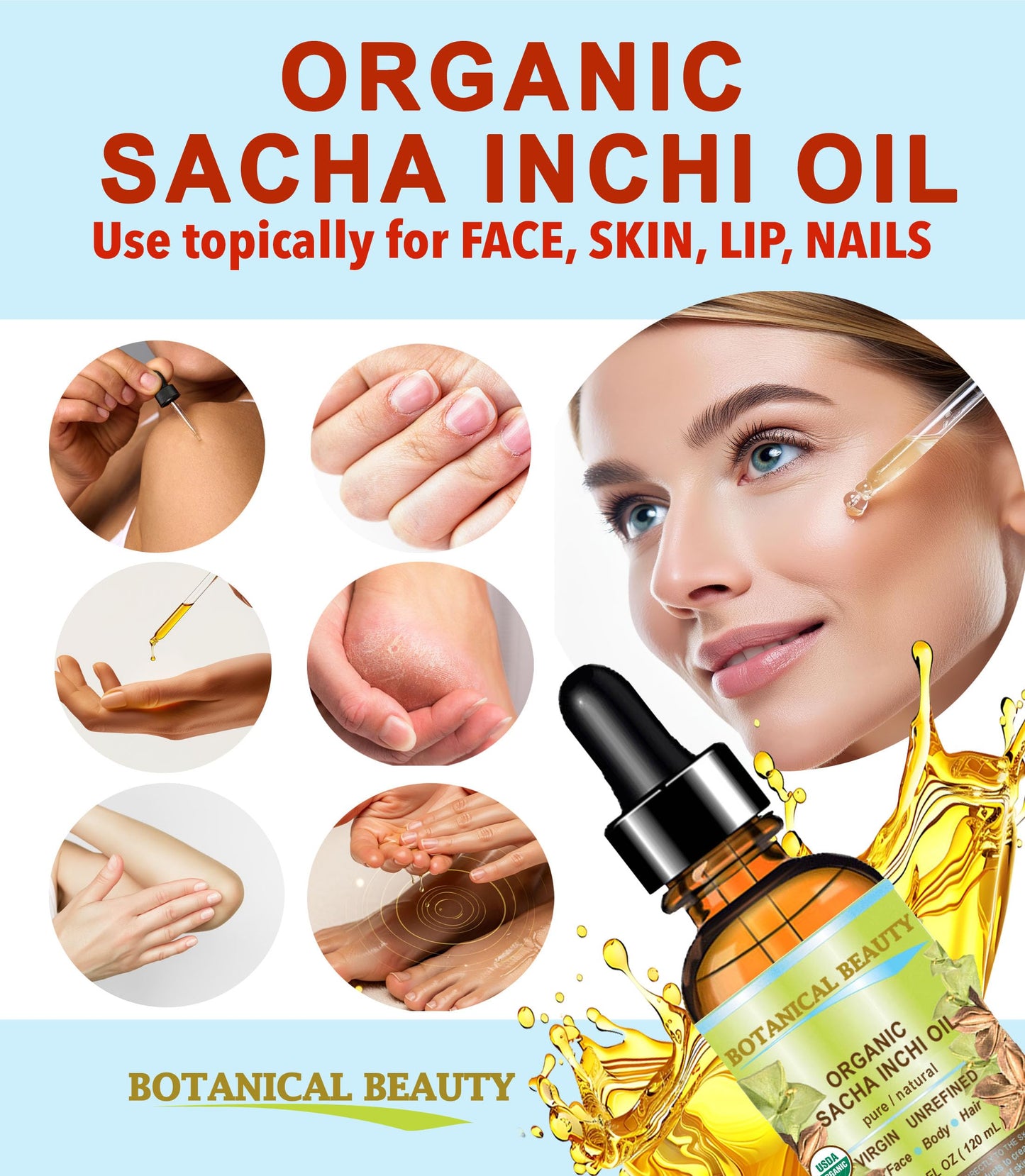 Botanical Beauty Organic SACHA INCHI OIL 100% Natural Pure Undiluted Virgin Unrefined Cold Pressed Carrier Certified Organic Oil For Face, Skin, Hair, Lip, Nails, Rich in Vitamin E (2 Fl Oz 60 ml)
