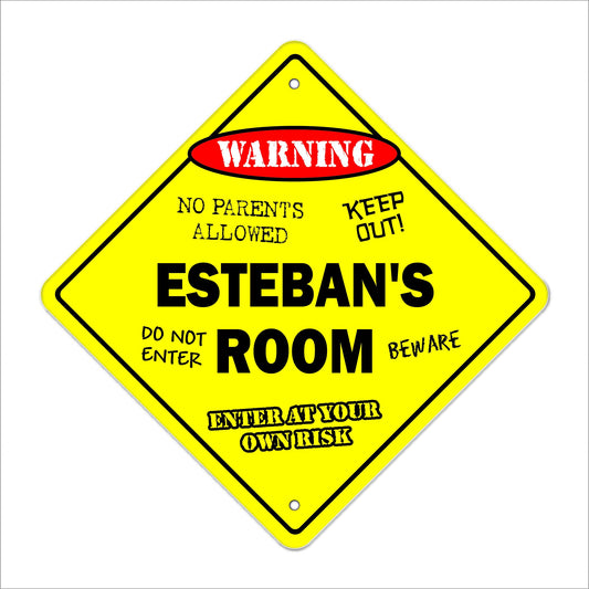 Esteban's Room Sign Crossing Zone Xing | Indoor/Outdoor | 12" Tall Kids Bedroom Decor Door Children's Name boy Girl
