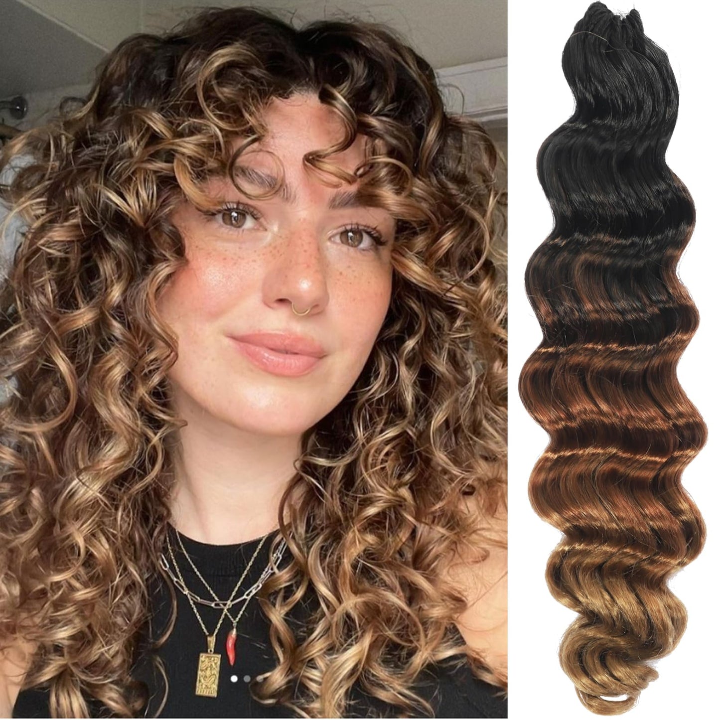 7 Packs Ocean Wave Crochet Hair 18 Inch Long Curly Braiding Deep Ocean Wave Hair Short Wavy Crochet Braids Synthetic Hair Extensions for Women (18Inch (Pack of 7), 1B)