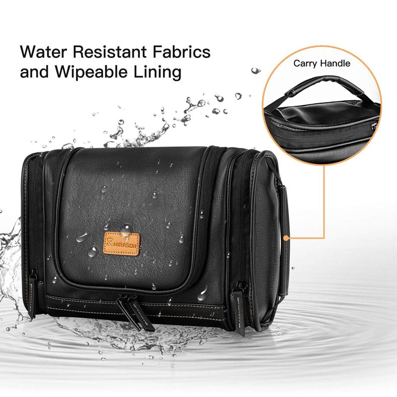 MIRASON Hanging Toiletry Bag for Men PVC Leather Dopp Kit Waterproof Travel Organizer Bag with Sturdy Metal Hook and Handle for Bathroom Shower Cosmetics Camping Brushes Shaving (Blue)