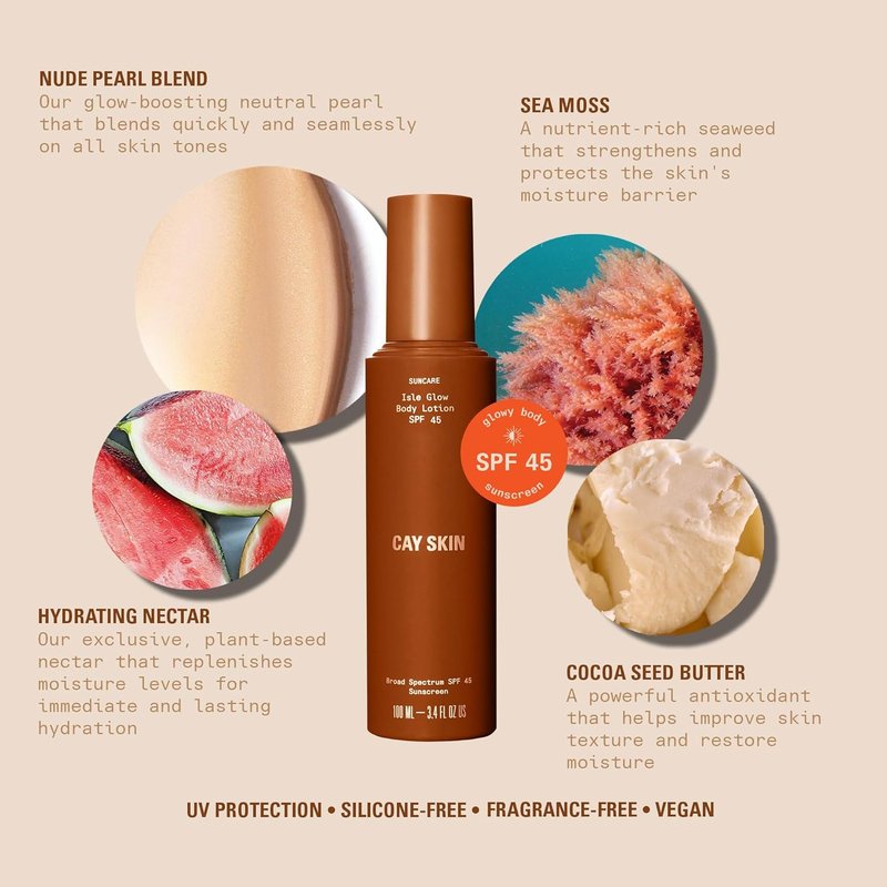 Isle Body Lotion with SPF 45 | Hydrating Sunscreen with Sea Moss & Cocoa Seed Butter - 4 fl oz