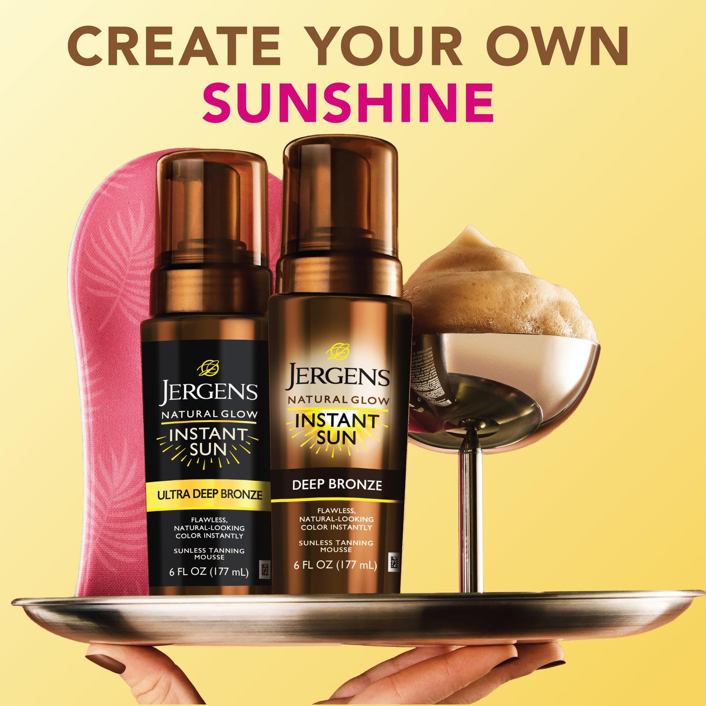 Jergens Natural Glow Instant Sun Bundle: Deep Bronze Sunless Tanning Mousse, 6oz Bottle and Applicator Mitt