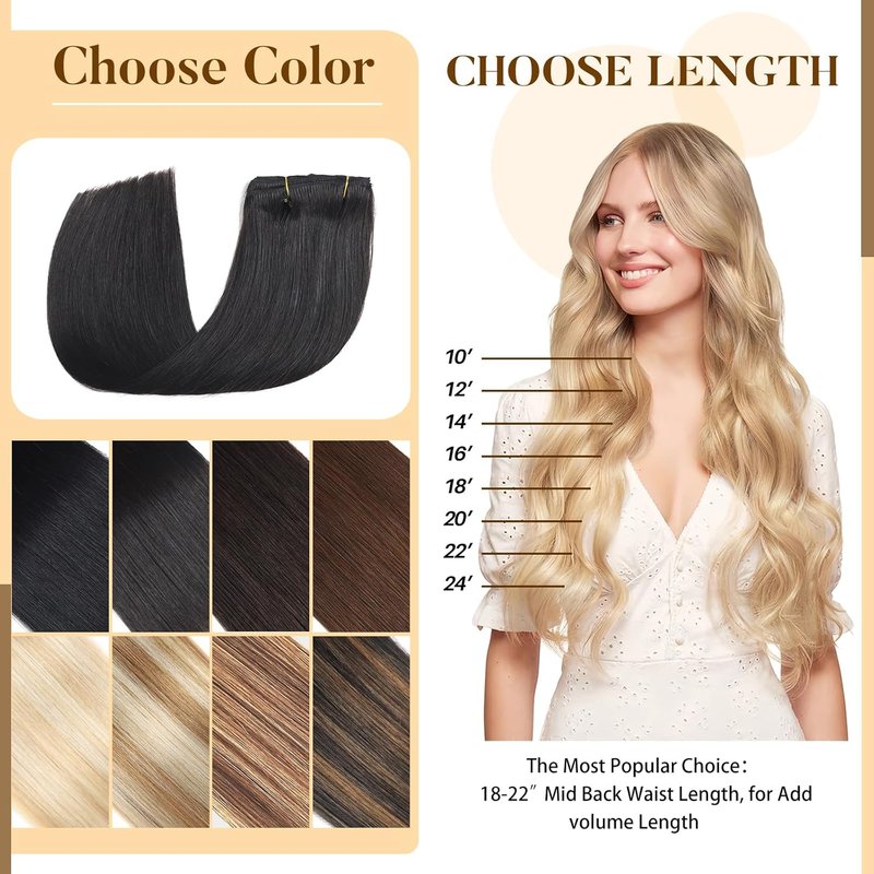 Real Human Hair Clip-In Extensions - 16 Inch Balayage Seamless Remy Hair | 90g Jet Black 8Pcs Double Weft