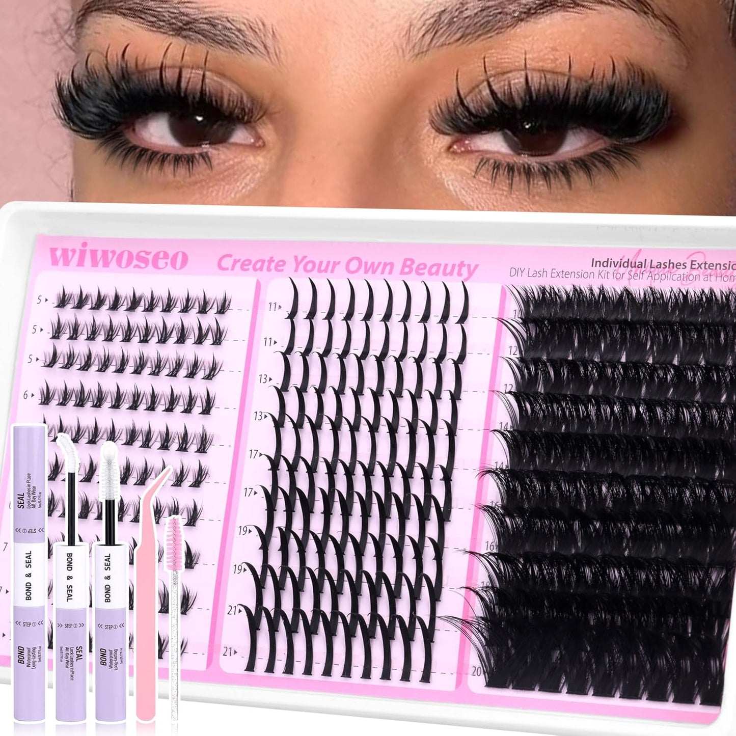 Bottom Lash Clusters Kit - Mega Volume Spiky Eyelash Extensions with Clear Bond & Seal | Fairy Style