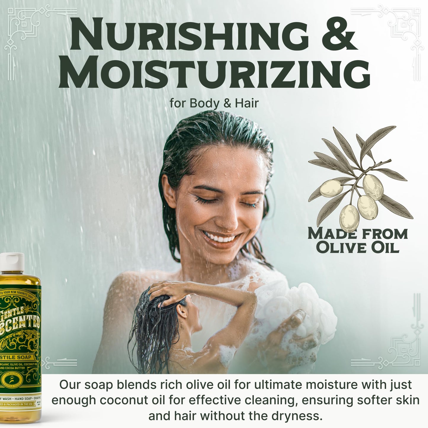 Unscented Liquid Castile Soap – Vegan Organic Soap & Body Wash, High Olive Oil Content, Non-Drying Formula, Great for Sensitive Skin by Carolina Castile, EWG Verified (Unscented, 1 Gallon)