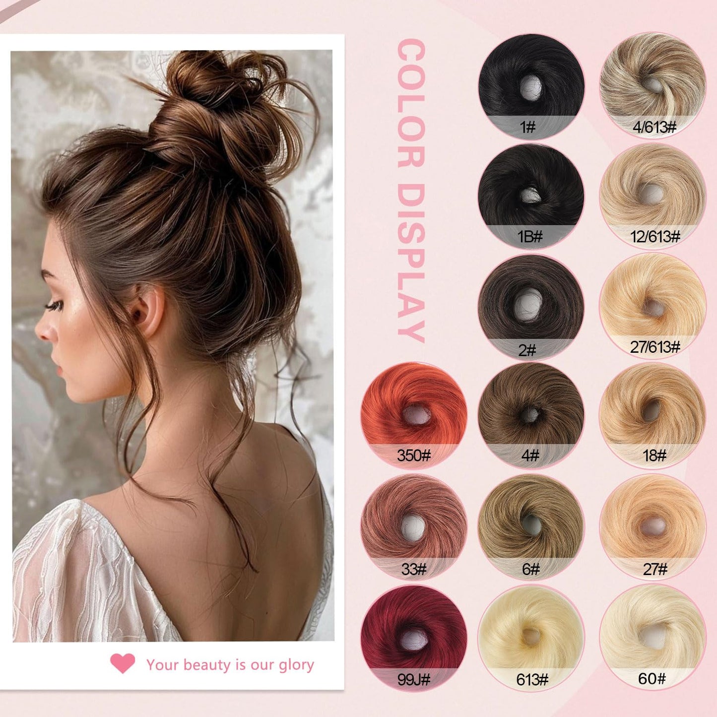 FGZJMAE Human Hair Bun #1B Natural Black Wavy Tousled Stretchy Fluffy Donut Updo Human Hair Bun Extension Chignons Scrunchies Ponytail Extensions(2 Count #1B Natural Black