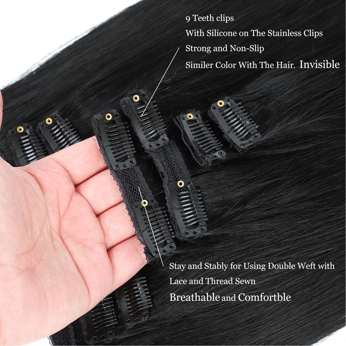 Clip in Hair Extensions Real Human Hair, 120g/set 7pcs, Thick Remy Human Hair Clip in Extensions, Brazilian Straight Human Hair Clip ins for Women (1#, 14inch)