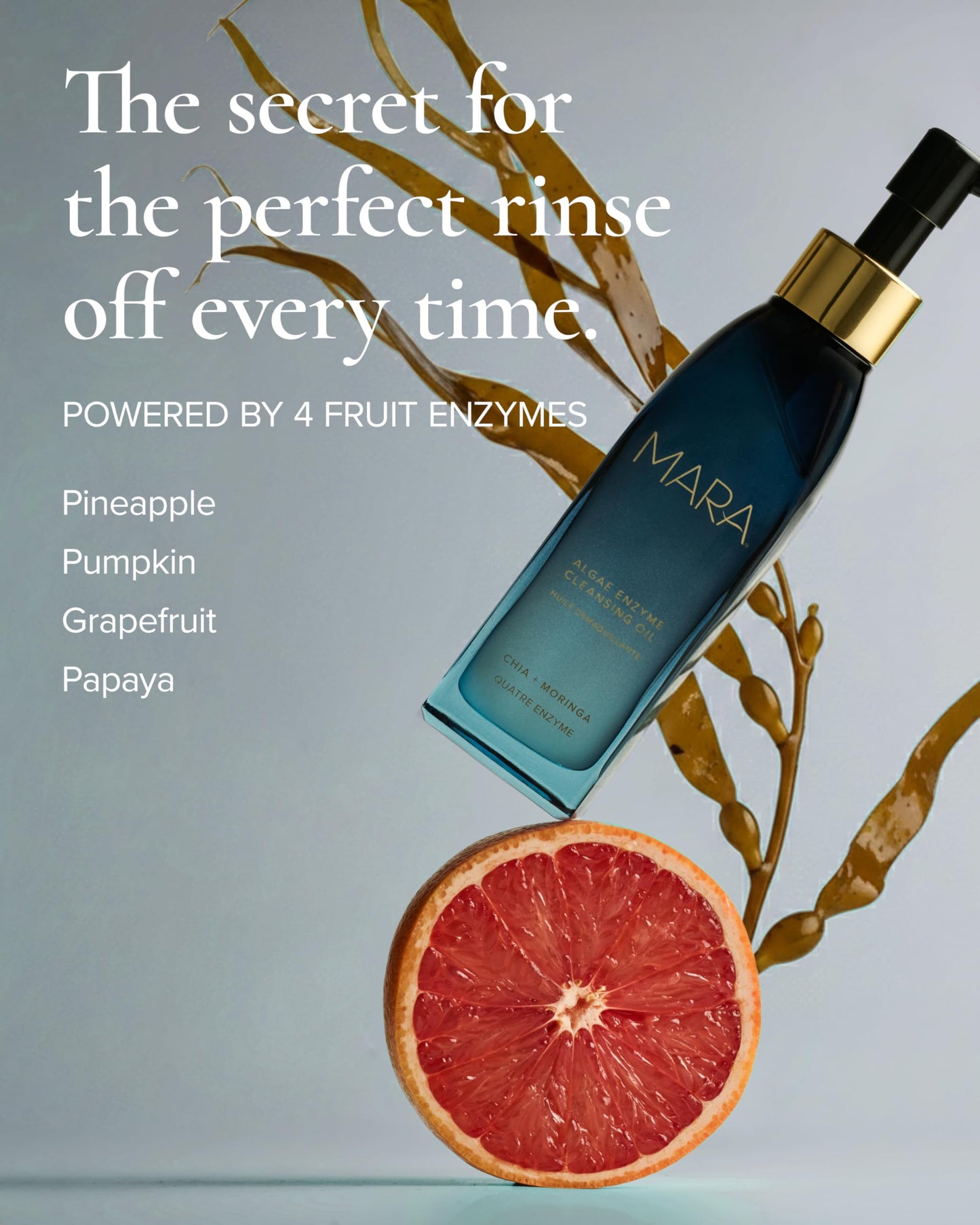 MARA Algae Enzyme Cleansing Oil – Gentle Makeup Remover with Fruit Enzymes, Marine Algae & Antioxidant Oils – Hydrating Face Cleanser for Pores, Sunscreen & Waterproof Makeup (4oz / 120mL)