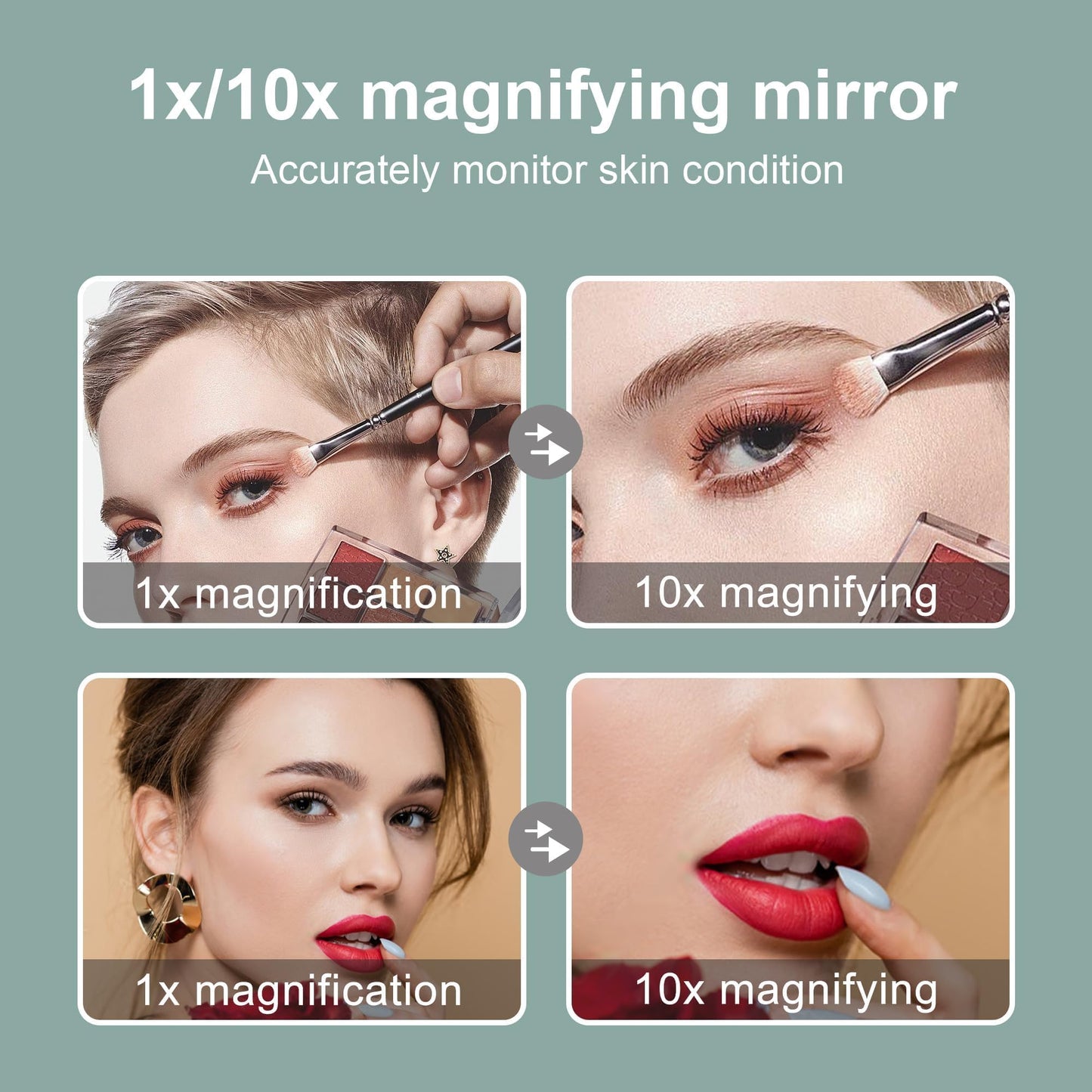 10X Magnifying Clip on Makeup Mirror Gooseneck, 6.5" Vanity Mirror with Light, 2000mAh USB Recharge 360° Rotating,Clip On Gooseneck Magnifying Vanity Mirror with Light,Travel Makeup Mirror (White 10X)