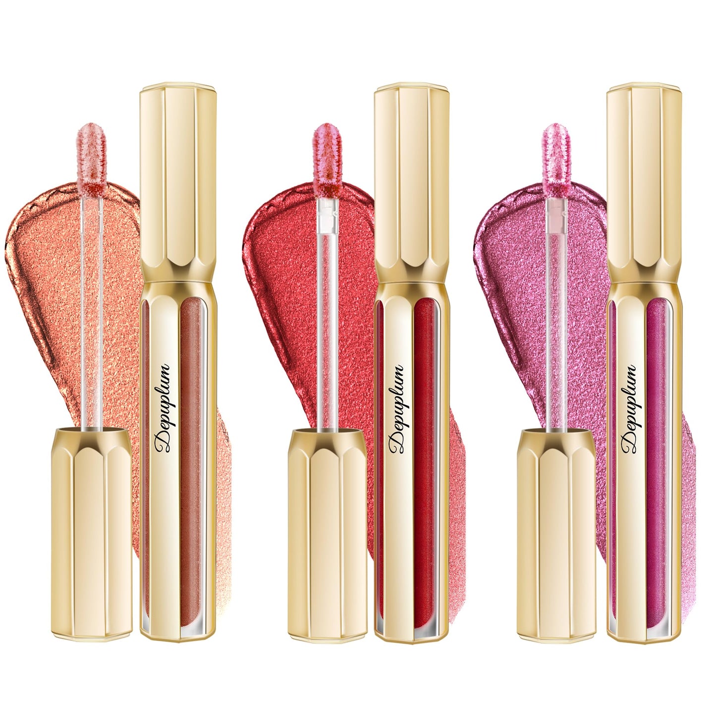 Depuplum 3Pc Lipsticks Set for Women Metallic Lipstick Long Lasting Dark Red Bronze Burgundy Lip Gloss, Metal Shine Lightweight Hydrating Full Coverage Lip Color, DP103/104/107