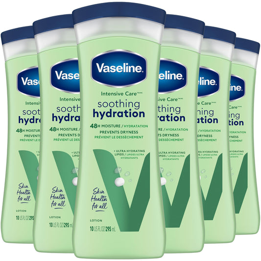 Vaseline Soothing Hydration 6-Pack – Intensive Care Moisturizing Hand and Body Lotion with Aloe, Ultra-Hydrating Lipids, 48 Hours of Moisture, 10 Oz Ea