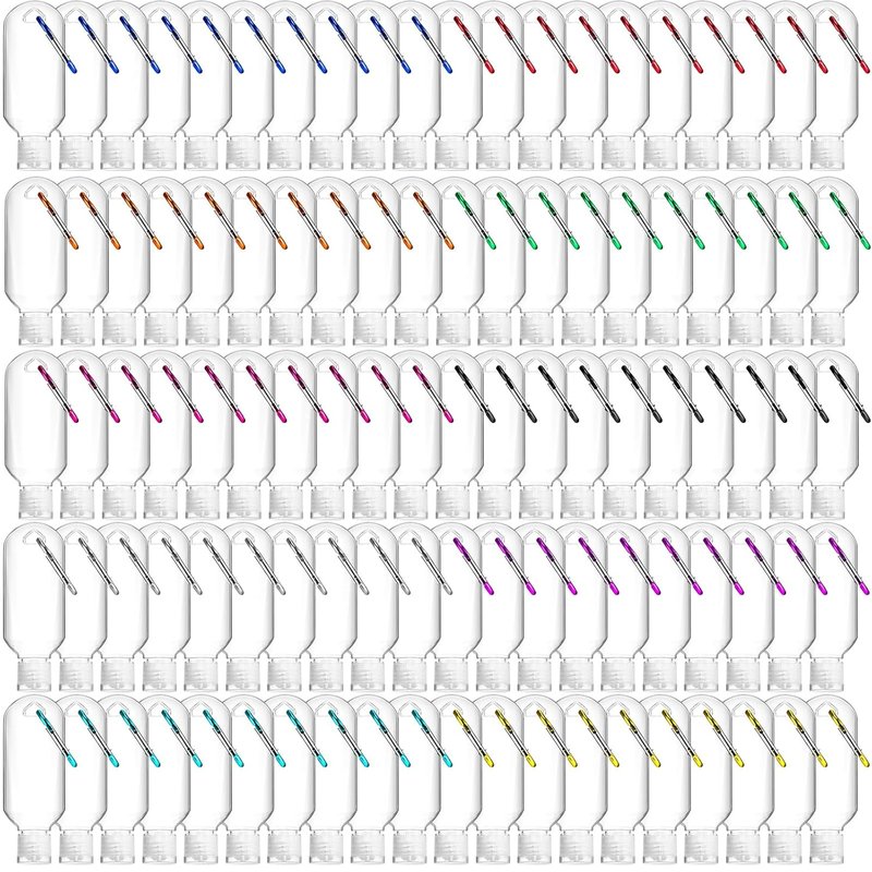 Traveling Bottles - 100 Pcs 2oz Clear Plastic Hand Sanitizer Holders | Refillable Keychain Containers