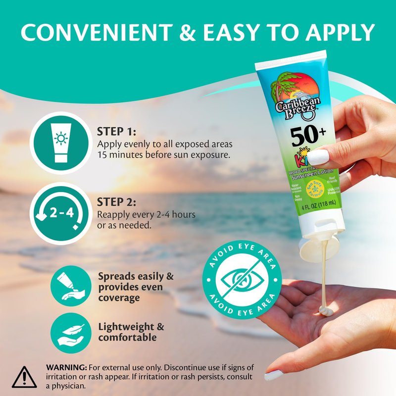 Coral Reef Safe Sunscreen SPF 30 Suntan Lotion, Mango Lime Scented Vacation Sunscreen, Reef-Safe Sunblock for Face & Body, Eco-Friendly, Water Resistant (80 Minutes), 4 Oz (120 mL) by Caribbean Breeze