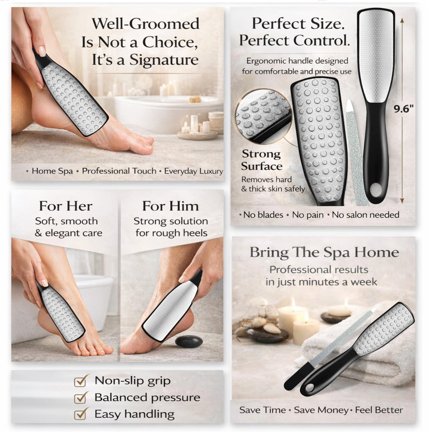 Professional Foot File & Callus Remover 2-in-1 Set –9.6" Foot Rasp with 6.7" Nail File Included–Elegant Sapphire Black–Dual-Sided, Durable & Hygienic Pedicure Tool for Smooth, Soft Feet–Wet & Dry Use