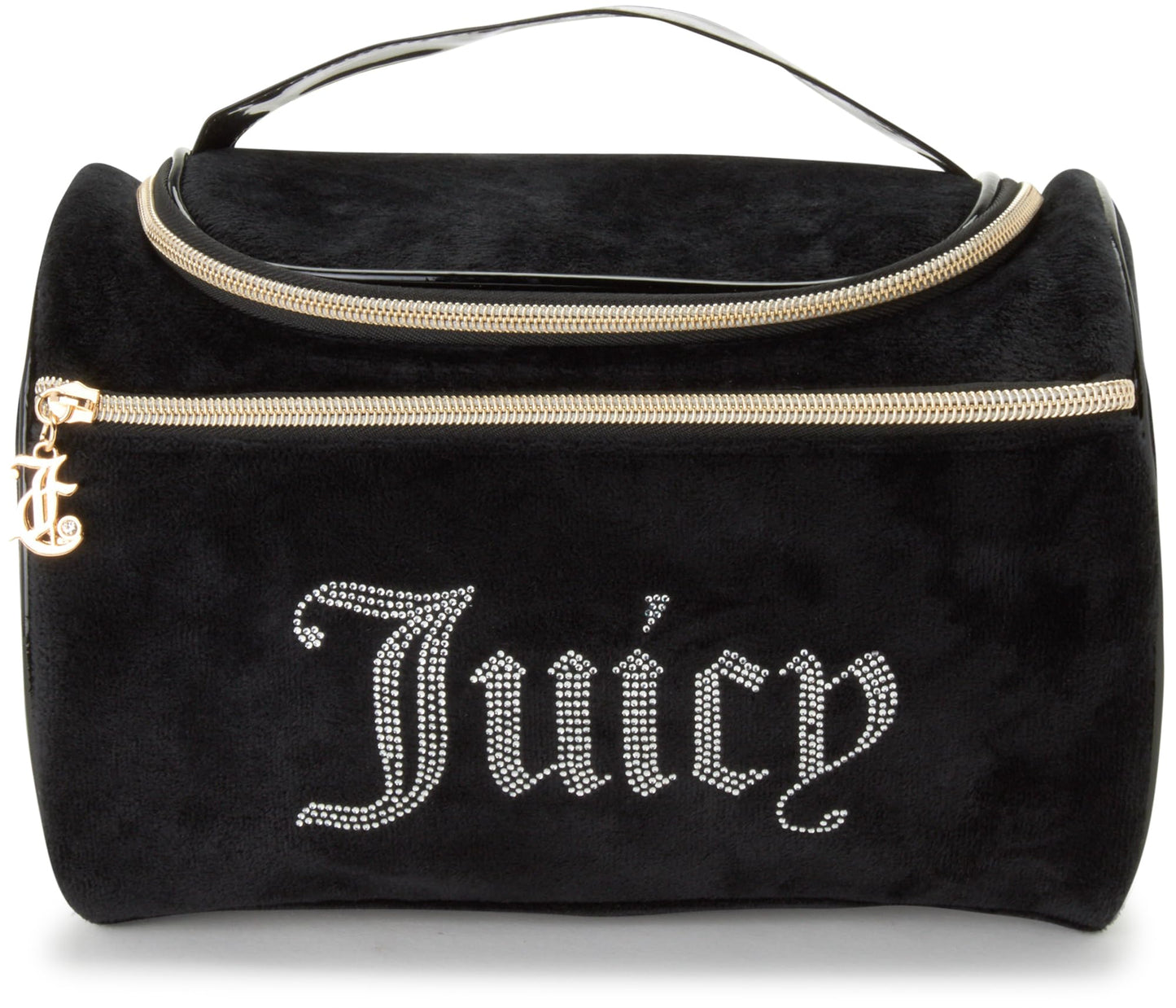 Juicy Couture Black Makeup Bag Cosmetics Organizer Travel Essentials Hanging Duffel Velour Rhinestones