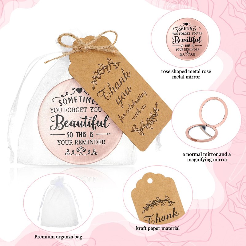 Tatuo 24 Set Sometimes You Forget Your Beautiful Compact Mirror Bulk for Women, Inspirational Appreciation Gifts, Pocket Makeup Mirrors for OT Month Valentine Galentine's Day Bridal Party Souvenir