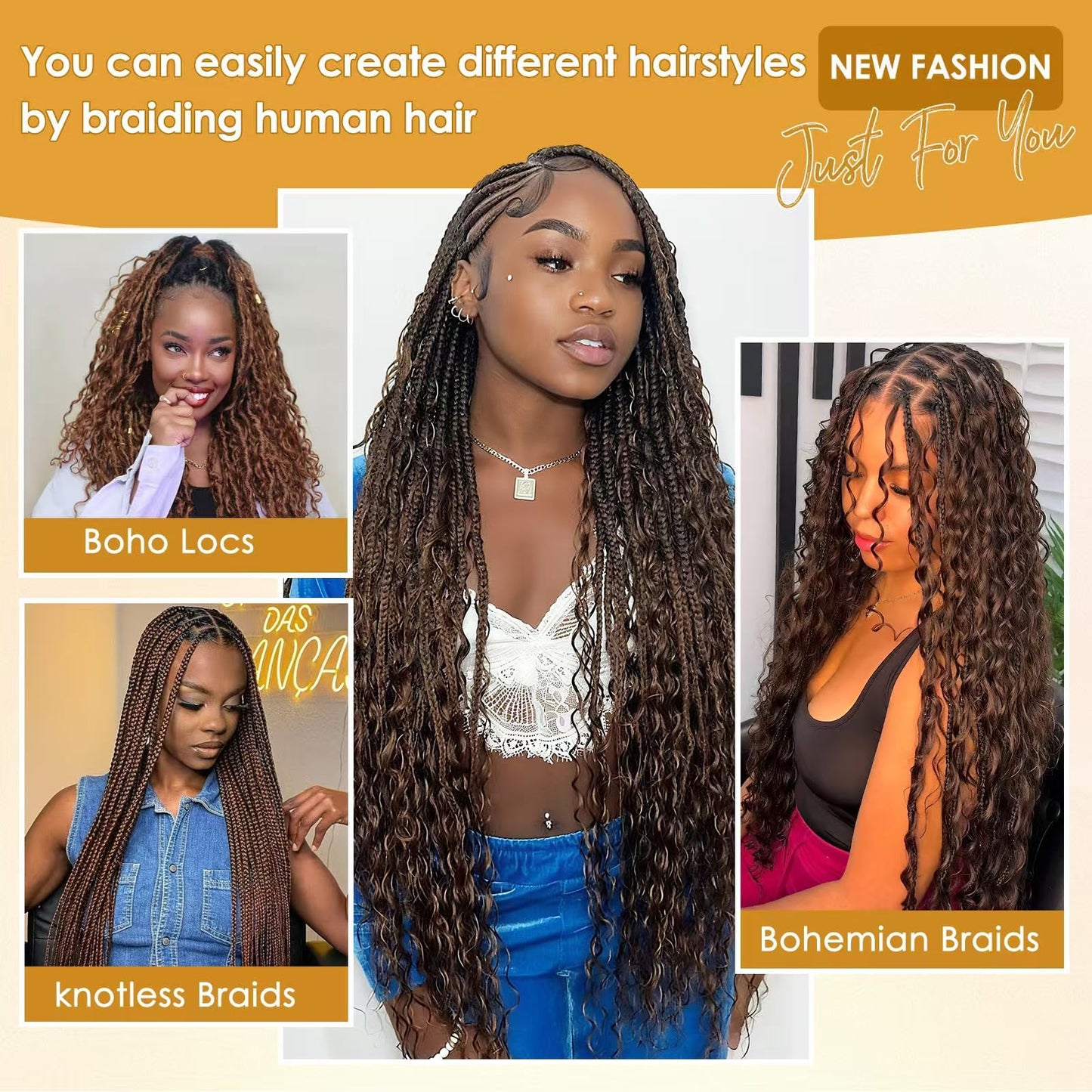 Human Braiding Hair for Boho Braids 16 Inch Deep Wave Bulk Human Hair for Braiding 100% Unprocessed Brazilian Virgin Hair Bulk No Weft for Knotless Bohemian Braids Wet and Wavy