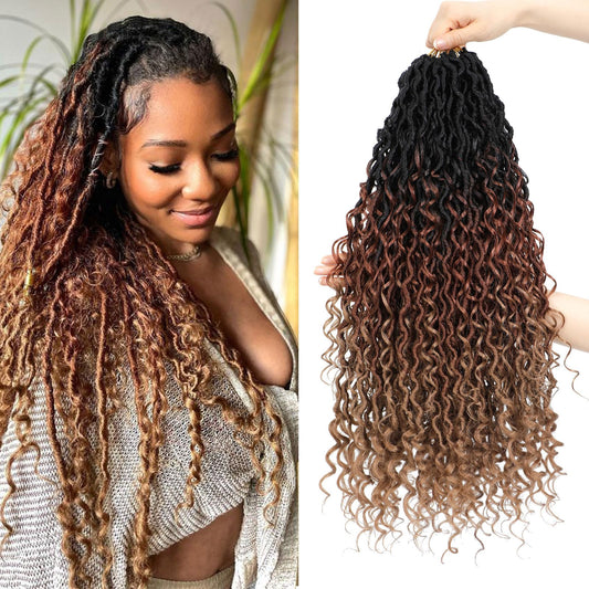 8 Packs Boho Faux Locs Crochet Hair 18 Inch Crochet Soft Locs with Curly Ends Pre-looped Goddess Locs Crochet Hair for Black Women 1B/30/27 Boho River Locs Crochet Hair