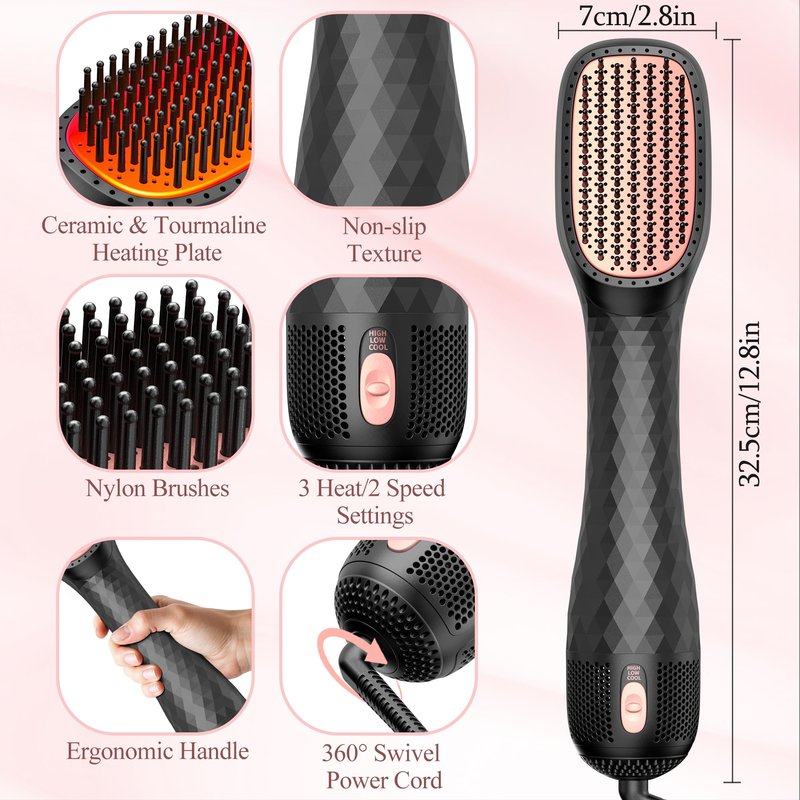 Hair Dryer Brush Blow Dryer Brush Straightener, 4-in-1 Professional 1200W Ionic Hot Air Brush Styler with Ceramic & Tourmaline Technology, One Step Hair Dryer & Styler Volumizer for All Hair Types