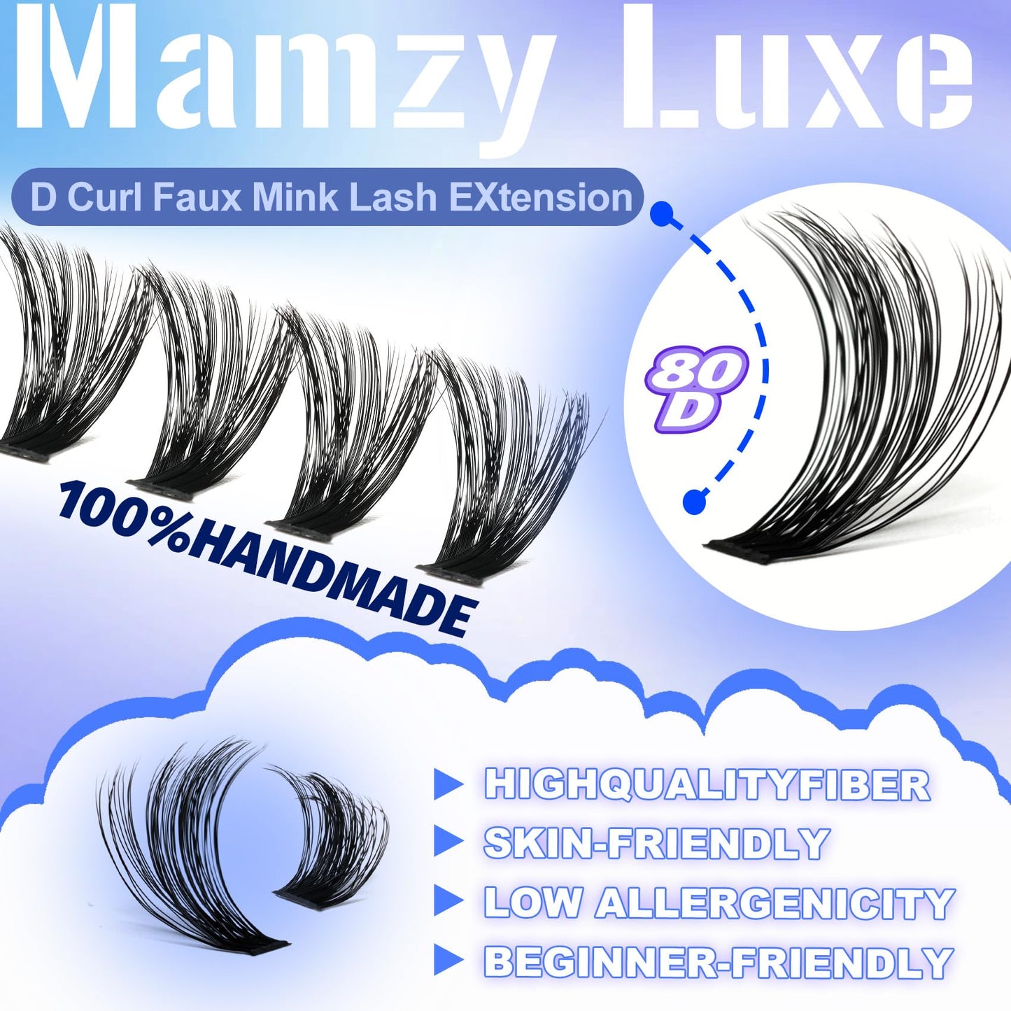 Lash Clusters Kit Wispy 10-18MM Eyelash Clusters Kit Full Volume D-curly False Eyelashes 80D Individual Lashes Clusters 3D Luxury Cluster Eyelash Extension Kit by MAMZY LUXE
