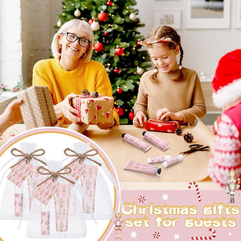 Dansib 24 Sets Christmas Pink Nutcracker Hand Cream and Candy Lip Balm Gift Christmas Party Favors Travel Size Hand Lotion and Lip Balm Bulk Wedding Bridal Baby Shower Party Supplies for Guest
