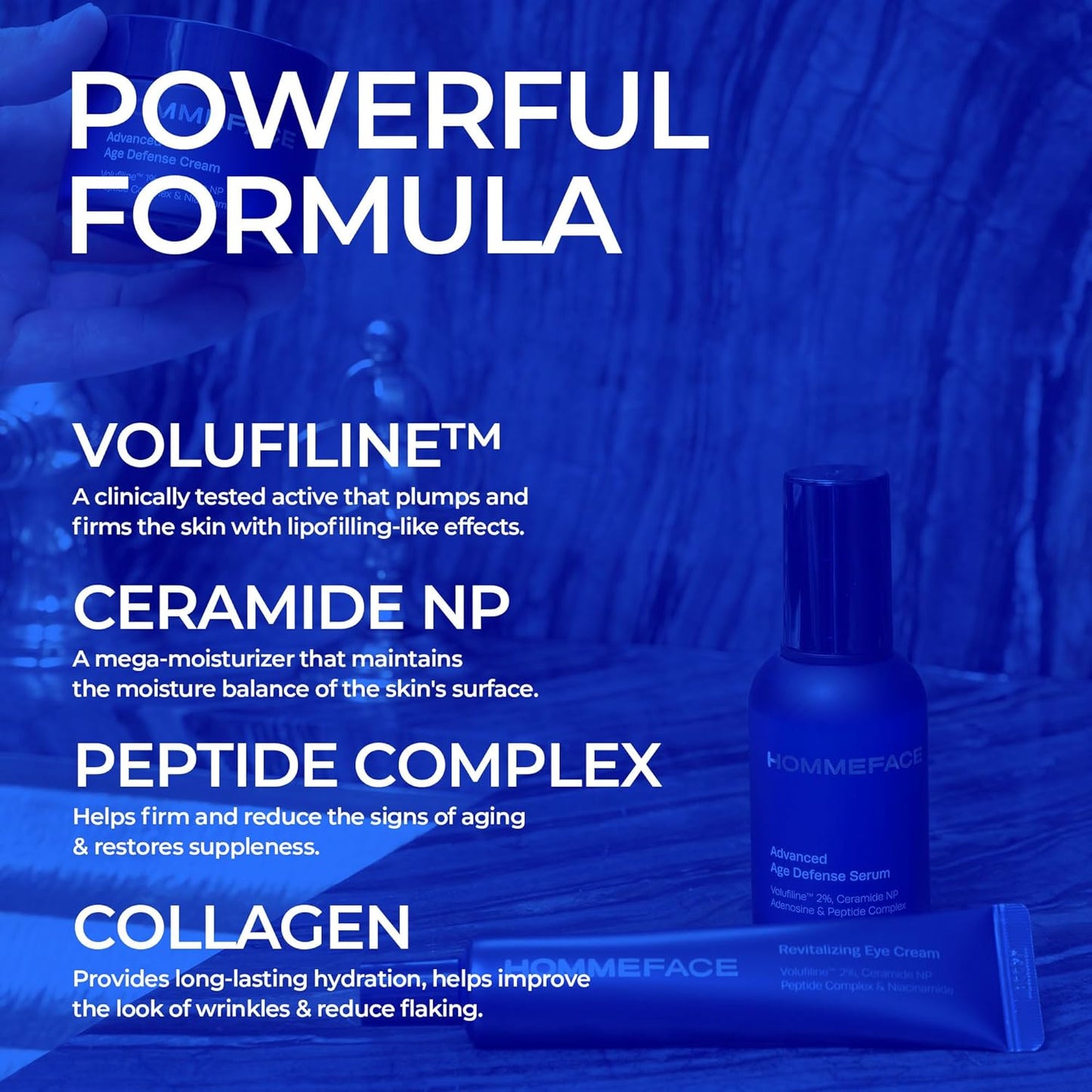 Men’s Advanced Age Defense Anti-Aging Skincare Set - Facial Serum, Eye Cream & Face Cream | Korean Technology, Volufiline, Ceramide, Hyaluronic Acid
