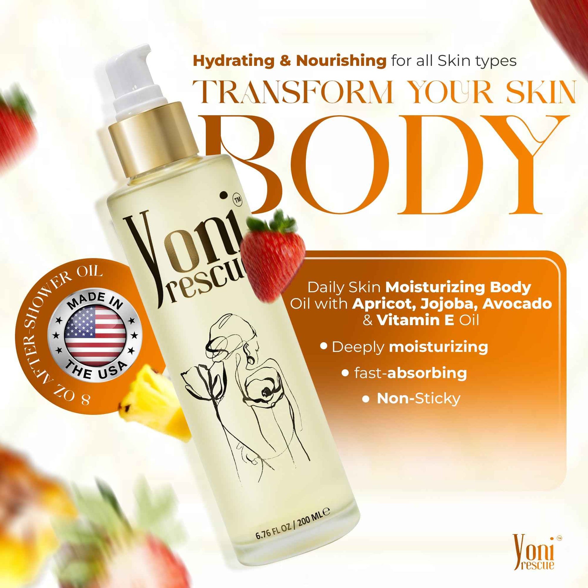 Vanilla Body Oil | Daily Skin Moisturizer with Apricot, Jojoba, Avocado & Vitamin E Oil | Hydrating & Nourishing | dry body oil for all Skin types | Anti-Aging | 6.76 oz