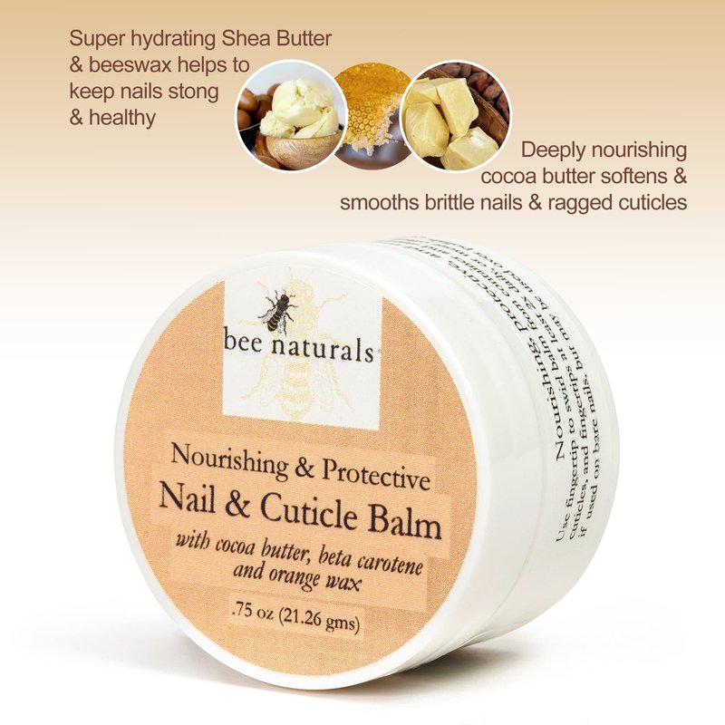 Bee Naturals Nail & Cuticle Balm - Cocoa Butter & Beta Carotene Blend for Strong, Smooth Nails - luscious natural tangerine fragance Shea Butter & Beeswax Cruelty-Free Nail Care