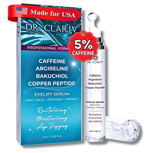 Caffeine 5% + Bakuchiol Eye Serum for Dark Circles, Puffiness Eyes with Argireline & Copper Peptides (GHK-Cu) – Roll-on Under Eye Serum, Anti-Aging Wrinkle Care for Fine Lines– 20ml