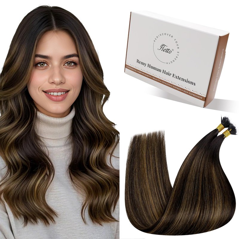 Hetto Nano Bead Hair Extensions Human Hair Dark Brown Mix Light Brown Nano Hair Extensions Brown Nano Tip Hair Extension Real Human Hair 14 Inch 50s 50g