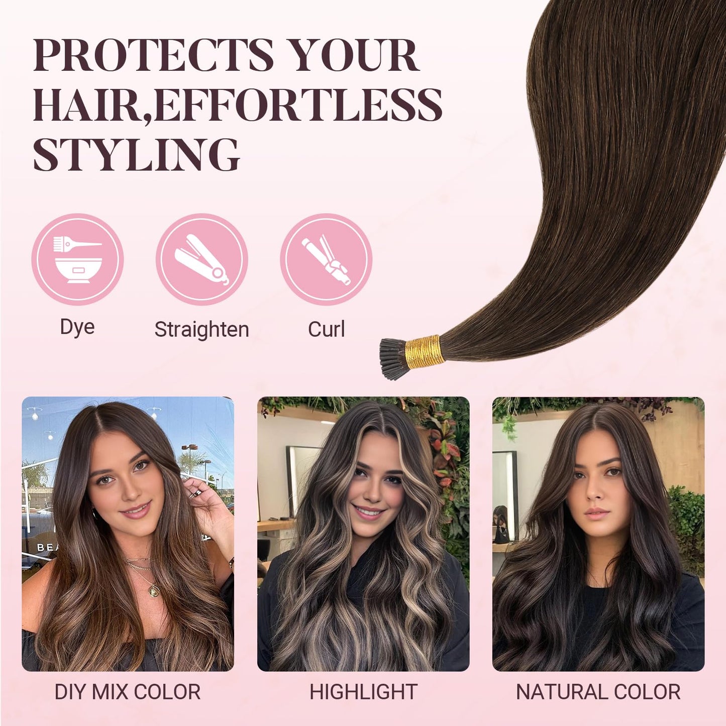 MAXITA I Tip Hair Extensions Human Hair,50g/100s Chocolate Brown 16 Inch Comfortable Wear, Invisible & Natural Cold Fusion, 100% Remy Human Hair Itip Keratin Hair Extensions