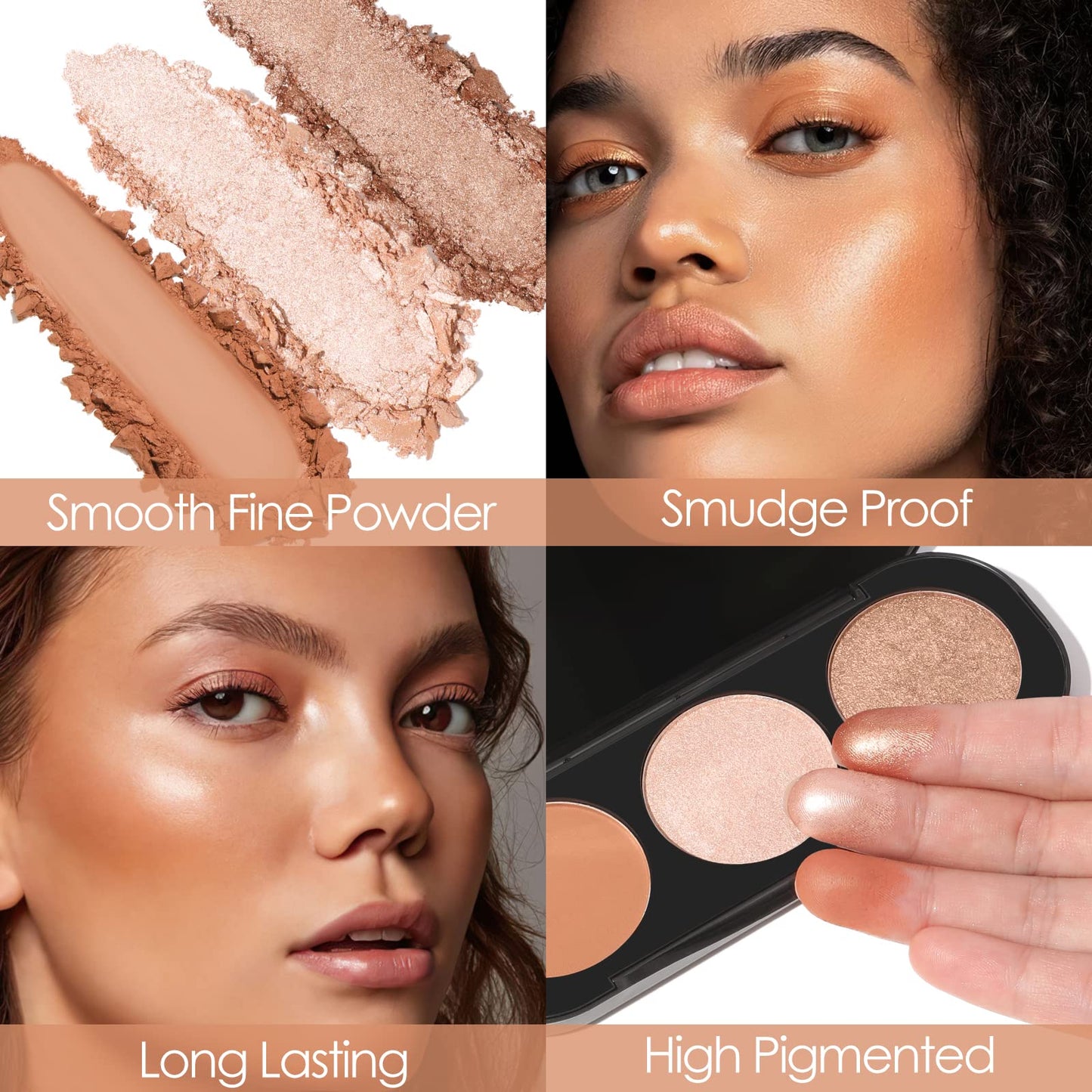 FOCALLURE Blush and Highlighter Palette,3 in 1 Makeup Powder Palette,Cruelty-Free Matte Blush,Shimmer Illuminator Highlighters for a Glowing Look