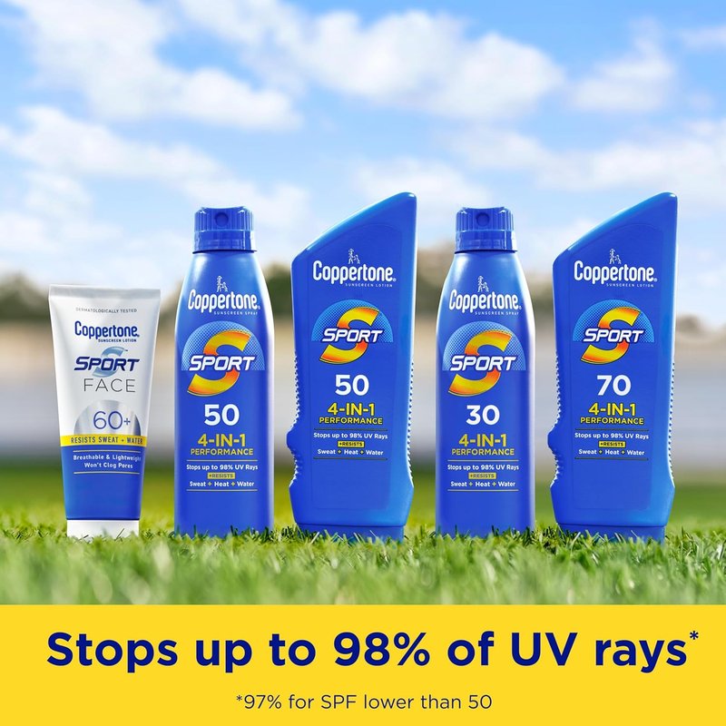 Coppertone SPORT Sunscreen Spray SPF 70 - Water Resistant Broad Spectrum Protection | 5.5 Oz, Pack of 3