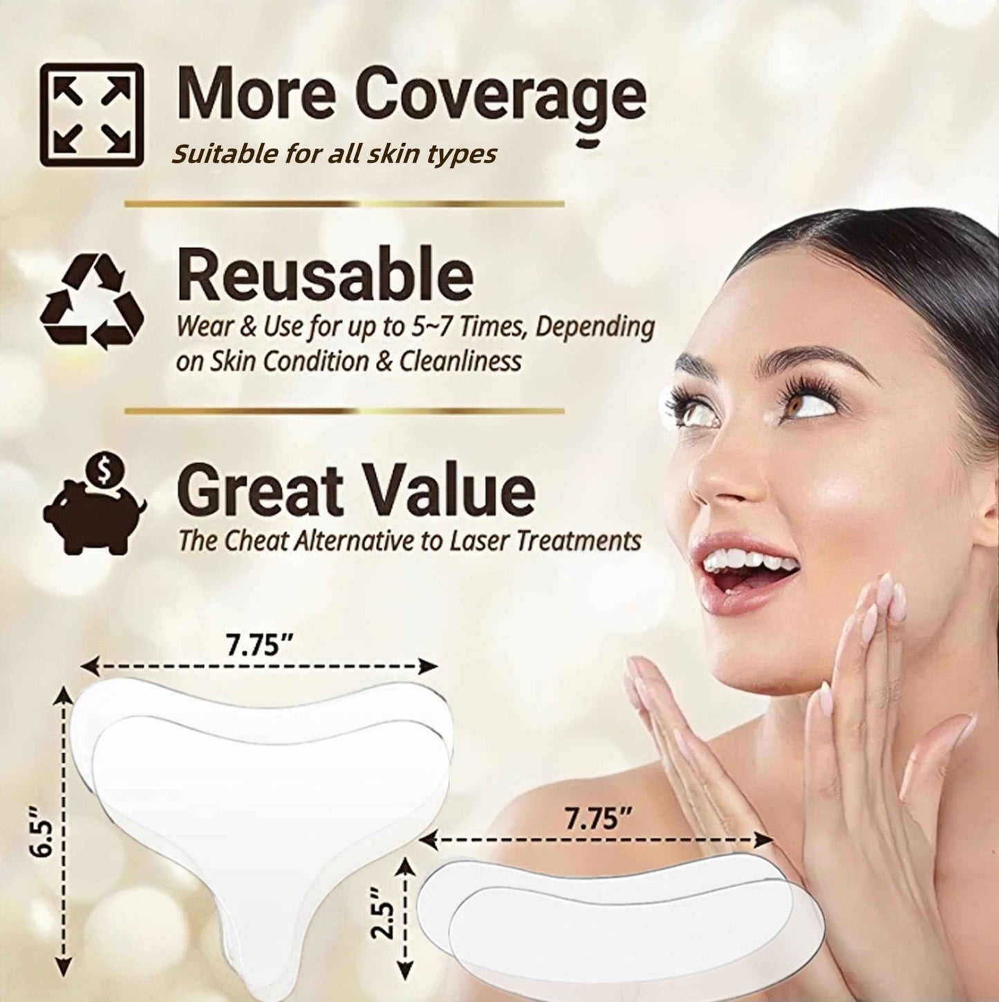 YIshiQI Neck Wrinkle Patches Chest Wrinkle Pads Pack of 4 -Antiwrinkle Silicone Pad- Silicone Facial Neck Sheet Reusable and Washable Wrinkle Patches Moisturizing for Treatment While Sleeping