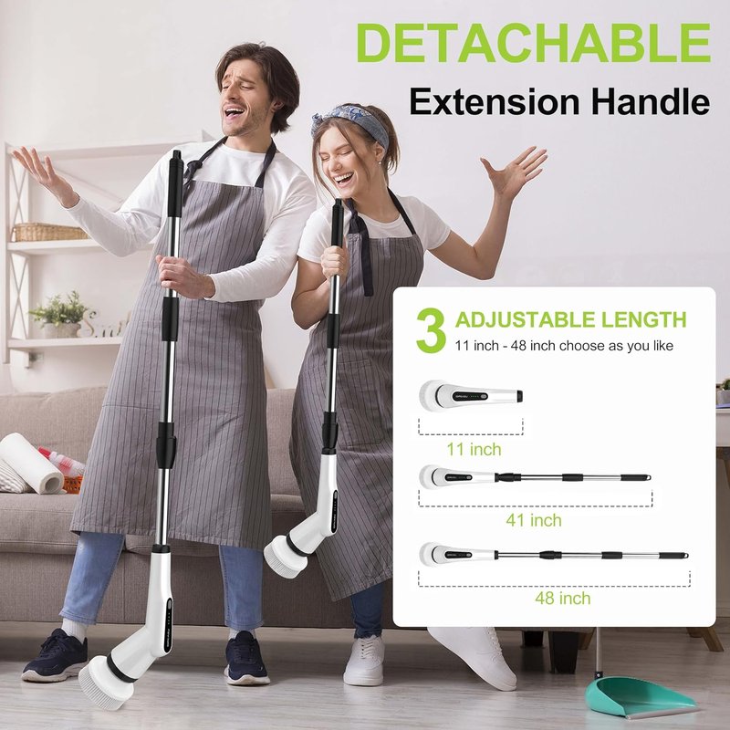 Electric Scrubber Brush - IPX7 Waterproof Cleaning Tool with 7 Replaceable Heads & Adjustable Handle | 2-Speed Spin Function